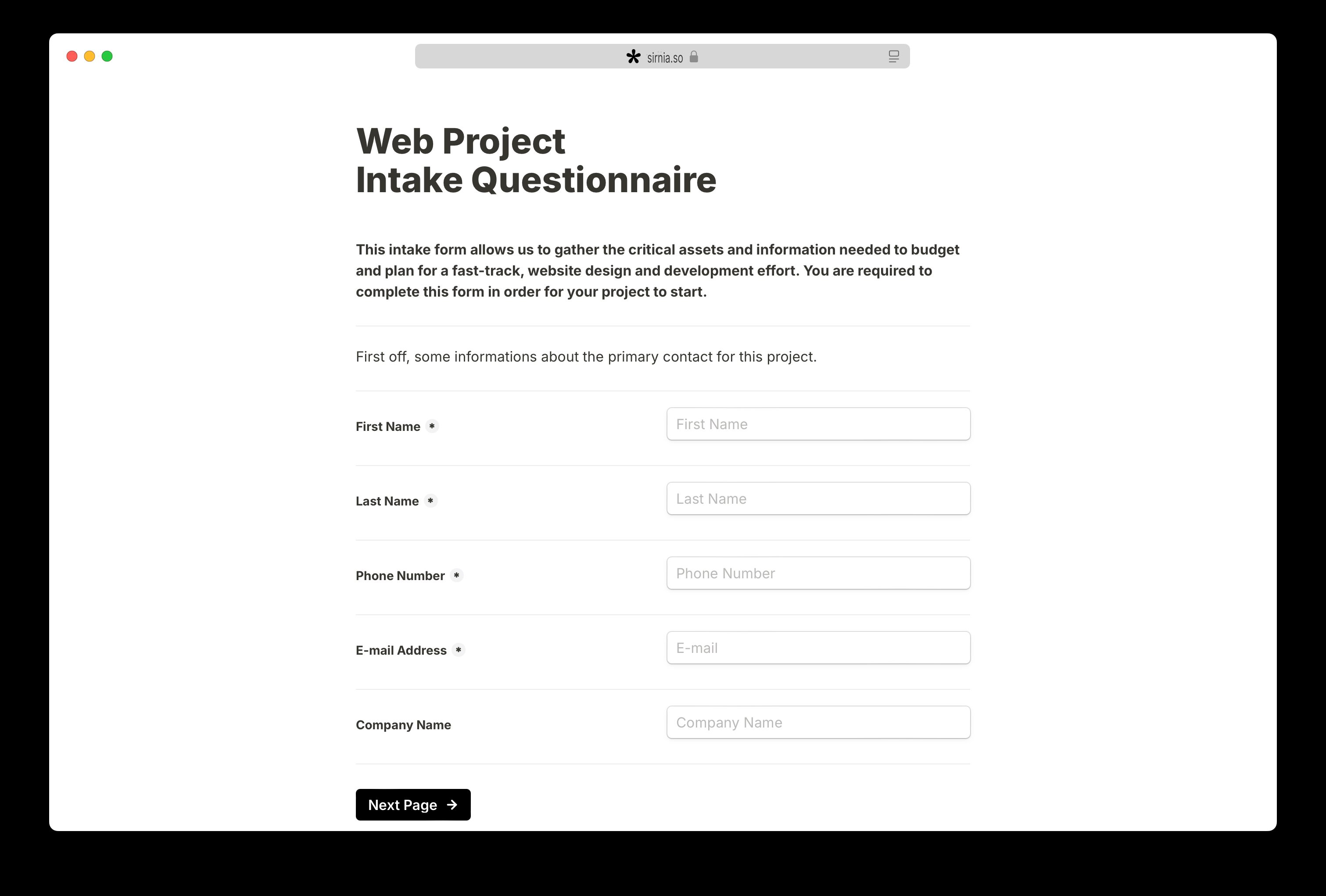 Website Design Intake Form Template: Streamline Your Web Projects with Sirnia