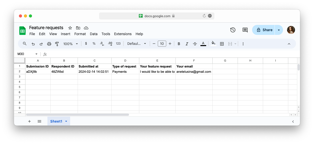 View your form submissions in Google Sheets