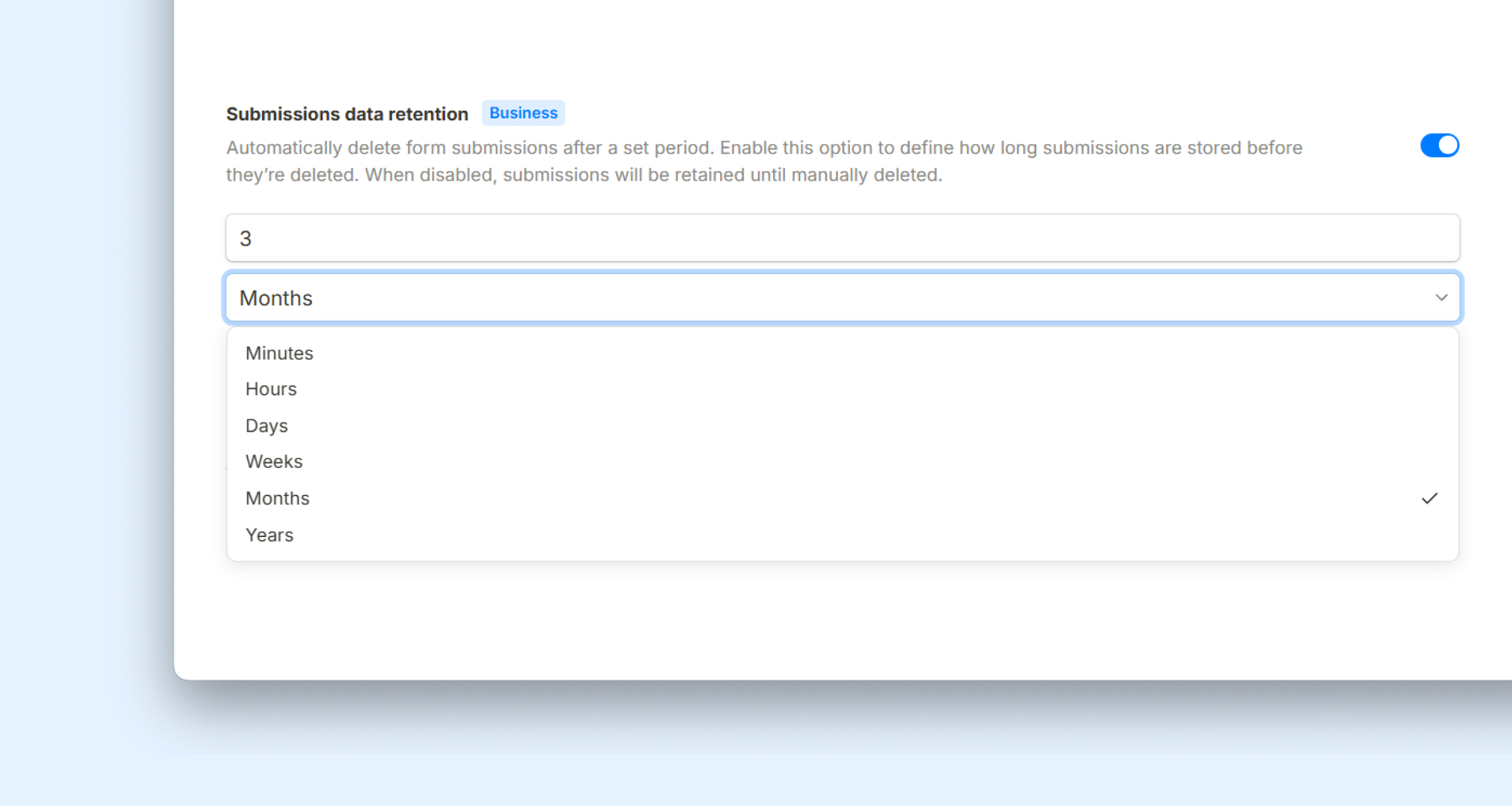 Control submissions data retention