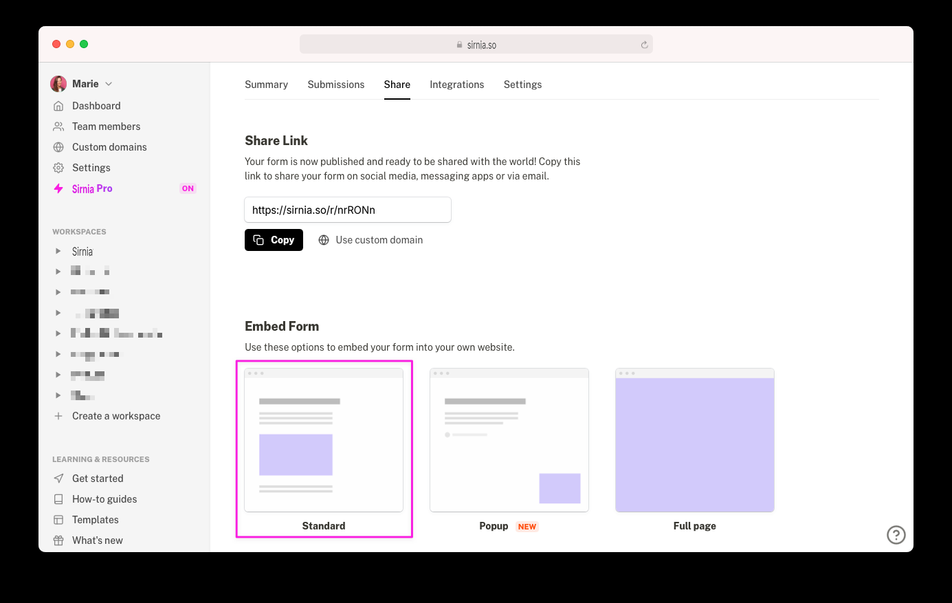 How to embed a Sirnia form into Typedream