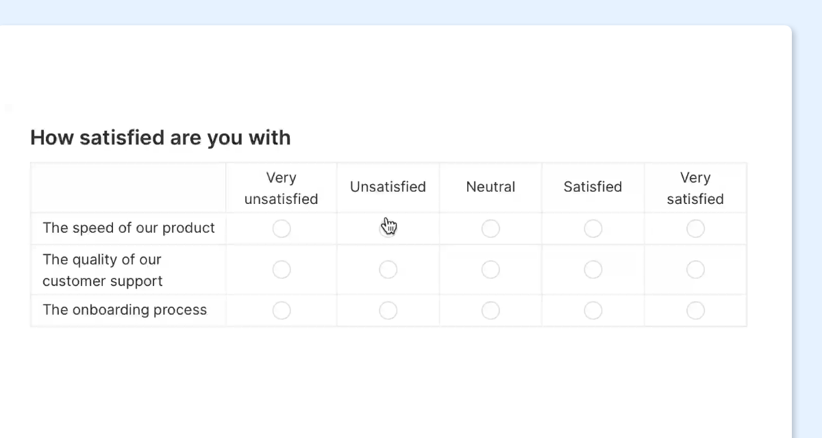 Create a matrix question in Sirnia